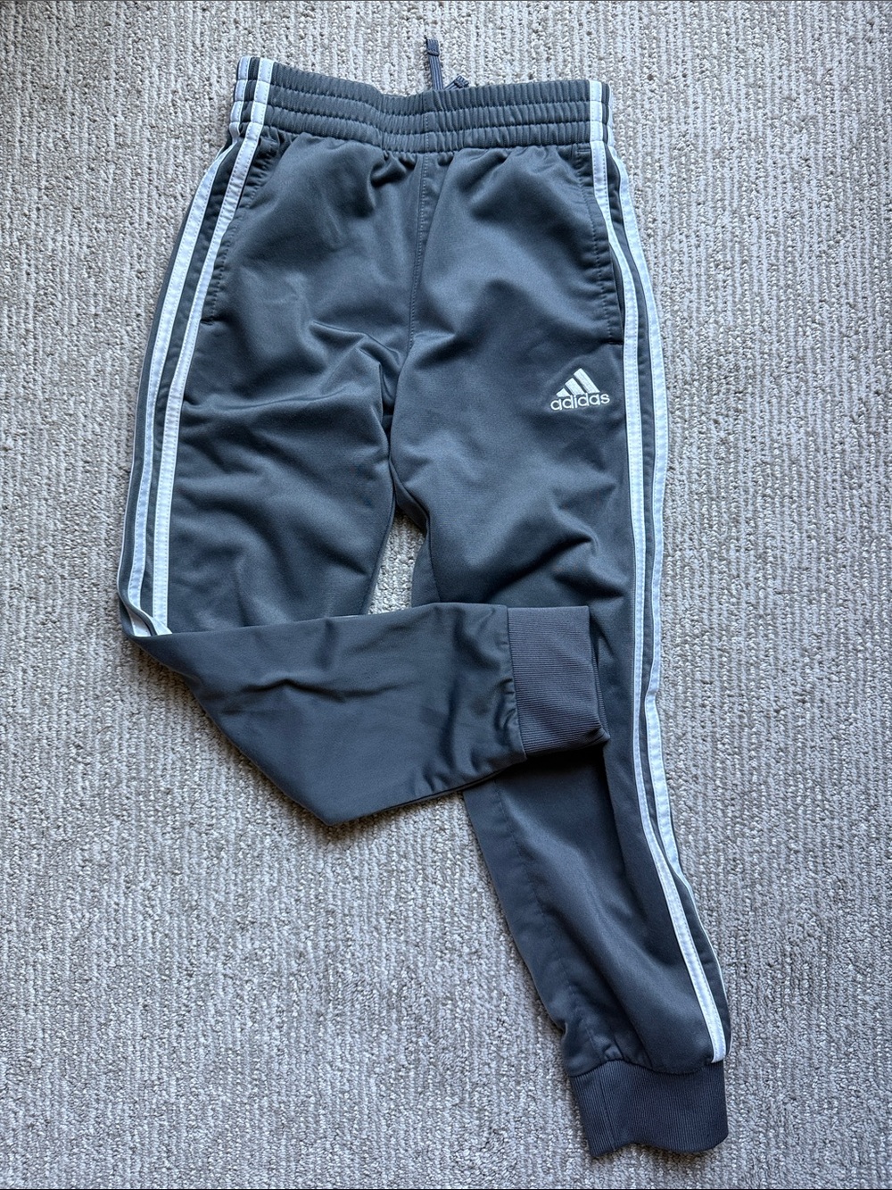 Adidas Kids Grey Track Pants with White Stripes